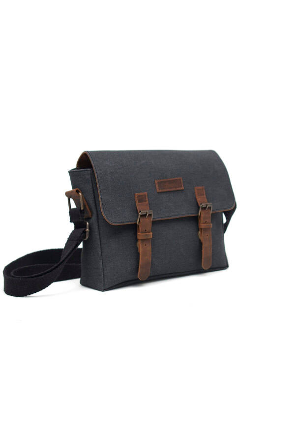 Canvas - Leather Black Messenger Bag - Design01 - 3