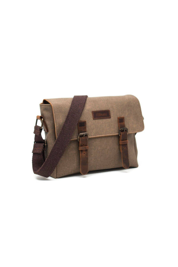 Canvas - Leather Dark Mink Messenger Bag - Design01 - 4