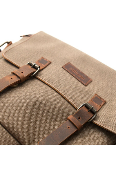 Canvas - Leather Dark Mink Messenger Bag - Design01 - 6