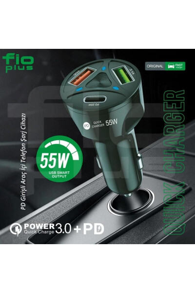 Car Charger with 2 USB + 20w PD Charging Output, Fast Charging Support 55w - 1