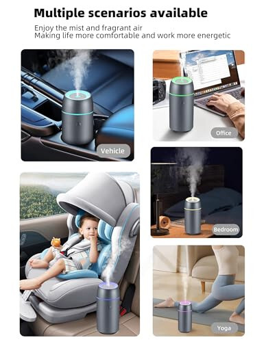 Car Diffuser Humidifier for Essential Oils Portable Mini Ultrasonic Mist Aromatherapy Diffuser 100ml USB Diffuser Freshener for Vehicle Home Office Bedroom (Grey) - 3