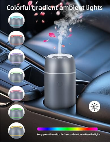 Car Diffuser Humidifier for Essential Oils Portable Mini Ultrasonic Mist Aromatherapy Diffuser 100ml USB Diffuser Freshener for Vehicle Home Office Bedroom (Grey) - 4