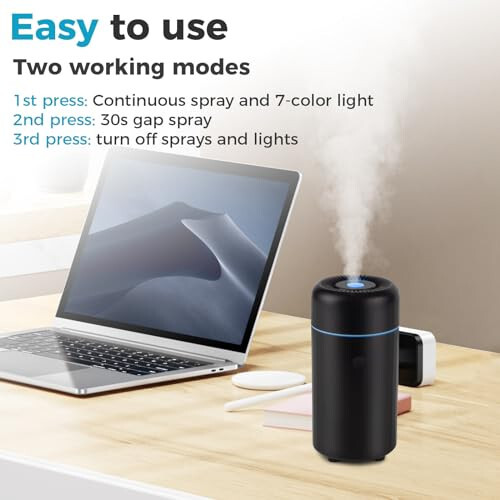 Car Diffuser Humidifier USB Essential Oil Diffuser 100ml Mini Car Air Freshener Diffuser Mist Portable Diffuser for Car Office Home (Black) - 4