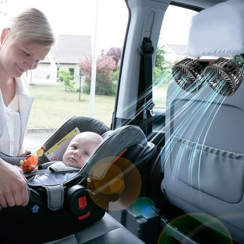 Car Fan for Backseat, USB Powered Dual Head Car Seat Fan for Car, 3 Speeds & 360° Rotatable Car Window Fan, Powerful Air Circulation Car Seat Fan with Adjustable Holder for All Cars - 6