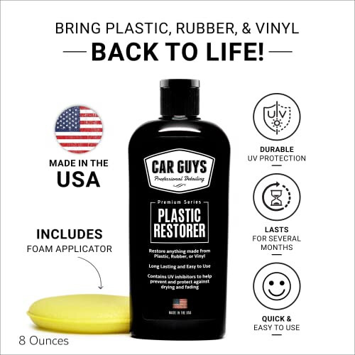 CAR GUYS Plastic Restorer | Bring Plastic, Rubber, and Vinyl Back to Life! | User Friendly Trim Restorer | Safe Auto Detailing Supplies | 8 Oz Kit with Foam Applicator - 2