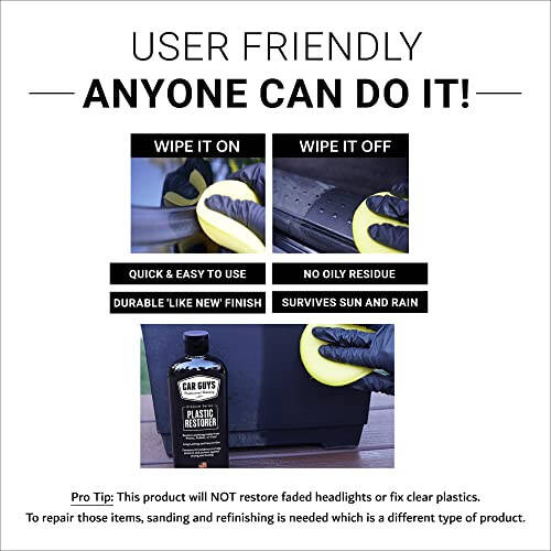 CAR GUYS Plastic Restorer | Bring Plastic, Rubber, and Vinyl Back to Life! | User Friendly Trim Restorer | Safe Auto Detailing Supplies | 8 Oz Kit with Foam Applicator - 3