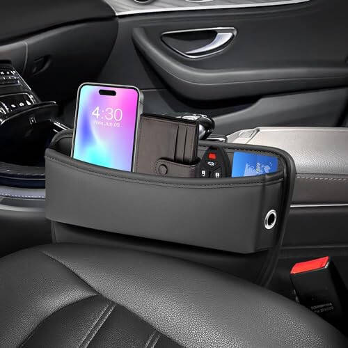 Car Leather Cup Holder Gap Bag, Car Seat Gap Filler Organizer, Car Seat Storage Box with Water Cup Holder, Car Gap Bag for Phones Keys Cards (1 Pair, Red) - 3