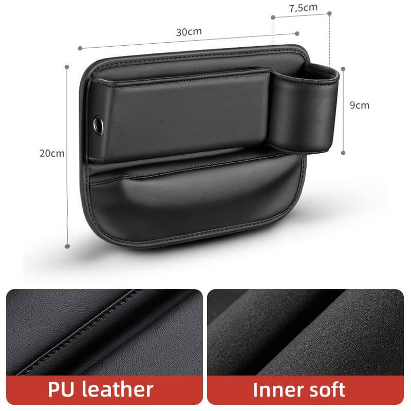 Car Leather Cup Holder Gap Bag, Car Seat Gap Filler Organizer, Car Seat Storage Box with Water Cup Holder, Car Gap Bag for Phones Keys Cards (1 Pair, Red) - 6