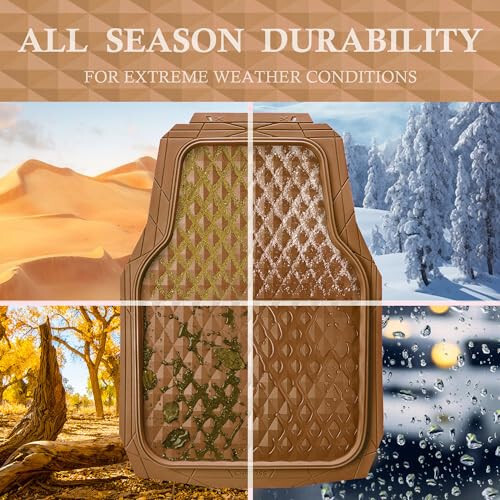 CAR PASS Heavy Duty Rubber Car Mats, Deep Dish All-Weather Floor Mat for Car Full Set Durable Anti-Slip 3D Rhombus Waterproof Trim to Fit Liner Universal Fit Automotive, Sedan, SUV, Truck, 3 Piece Beige - 3