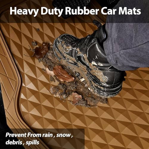 CAR PASS Heavy Duty Rubber Car Mats, Deep Dish All-Weather Floor Mat for Car Full Set Durable Anti-Slip 3D Rhombus Waterproof Trim to Fit Liner Universal Fit Automotive, Sedan, SUV, Truck, 3 Piece Beige - 6