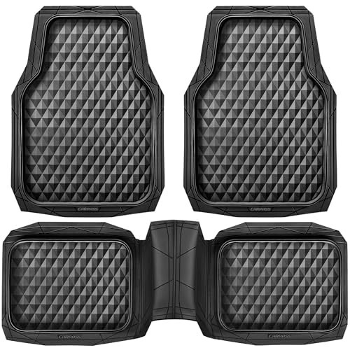 CAR PASS Heavy Duty Rubber Car Mats, Deep Dish All-Weather Floor Mat for Car Full Set Durable Anti-Slip 3D Rhombus Waterproof Trim to Fit Liner Universal Fit Automotive,Sedan,SUV,Truck, 3 Piece Black - 1