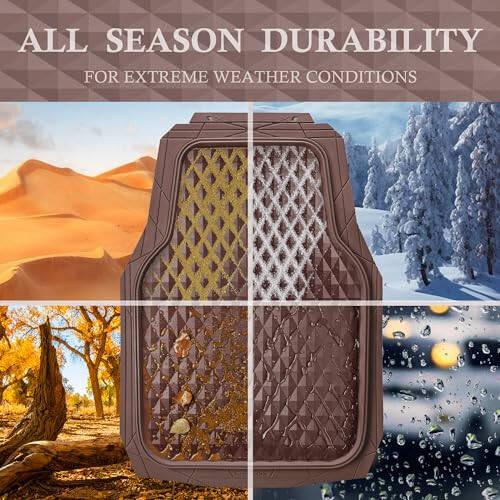 CAR PASS Heavy Duty Rubber Car Mats, Deep Dish All-Weather Floor Mat for Car Full Set Durable Anti-Slip 3D Rhombus Waterproof Trim to Fit Liner Universal Fit Automotive,Sedan,SUV,Truck, 3 Piece Brown - 3