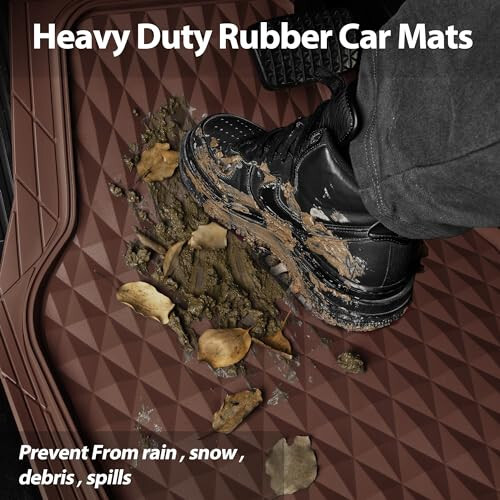 CAR PASS Heavy Duty Rubber Car Mats, Deep Dish All-Weather Floor Mat for Car Full Set Durable Anti-Slip 3D Rhombus Waterproof Trim to Fit Liner Universal Fit Automotive,Sedan,SUV,Truck, 3 Piece Brown - 6