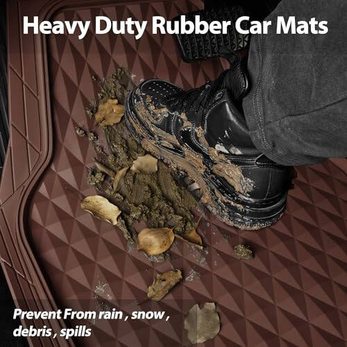 CAR PASS Heavy Duty Rubber Car Mats, Deep Dish All-Weather Floor Mat for Car Full Set Durable Anti-Slip 3D Rhombus Waterproof Trim to Fit Liner Universal Fit Automotive,Sedan,SUV,Truck, 3 Piece Brown - 6