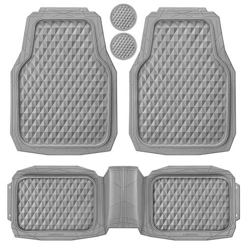 CAR PASS Heavy Duty Rubber Car Mats, Gray Deep Dish All-Weather Car Floor Mat Full Set Durable Anti-Slip 3D Rhombus Waterproof Trim Fit Liner Universal Fit Automotive, Sedan, SUV, Truck, 3 Pcs Light Gray - 1