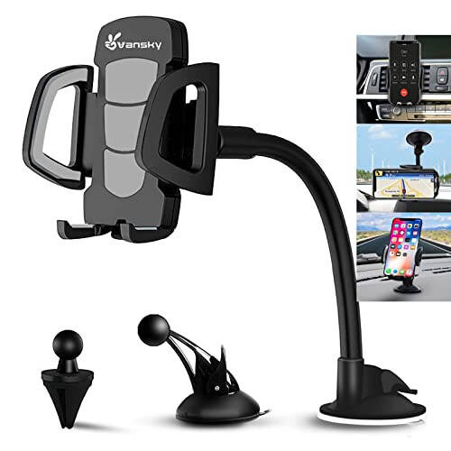 Car Phone Mount, Vansky 3-in-1 Cell Holder Air Vent Dashboard Mount Windshield for iPhone Xs Max R X 8 Plus 7 6S Samsung Galaxy S9 S8 Edge S7 S6 LG Sony and More - 1