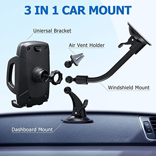 Car Phone Mount, Vansky 3-in-1 Cell Holder Air Vent Dashboard Mount Windshield for iPhone Xs Max R X 8 Plus 7 6S Samsung Galaxy S9 S8 Edge S7 S6 LG Sony and More - 5