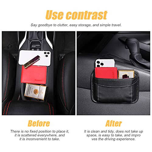 Car Seat Side Pocket Organizer, PU Leather Mini Storage Bag for Auto Door Window Console, Pen Phone Holder Tray Pouch Vehicle Seat Gap Filler for Organize Document, Registration, Notepad (Black) - 4