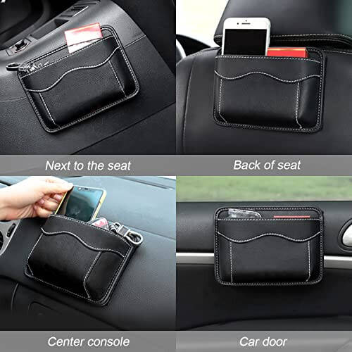 Car Seat Side Pocket Organizer, PU Leather Mini Storage Bag for Auto Door Window Console, Pen Phone Holder Tray Pouch Vehicle Seat Gap Filler for Organize Document, Registration, Notepad (Black) - 5