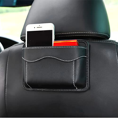 Car Seat Side Pocket Organizer, PU Leather Mini Storage Bag for Auto Door Window Console, Pen Phone Holder Tray Pouch Vehicle Seat Gap Filler for Organize Document, Registration, Notepad (Black) - 7