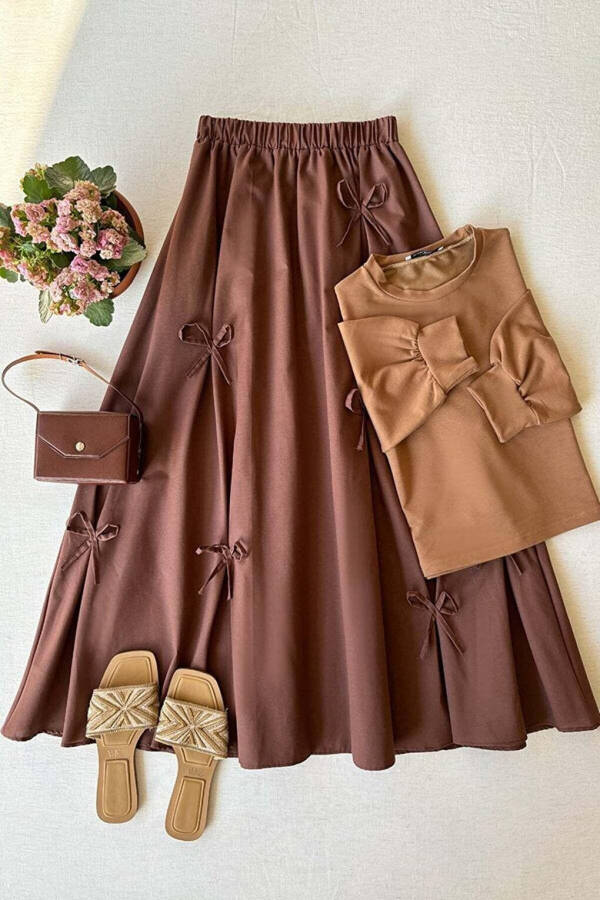 Caramel 2 Yarn Crop & Bitter Coffee Bow Skirt Set - 1