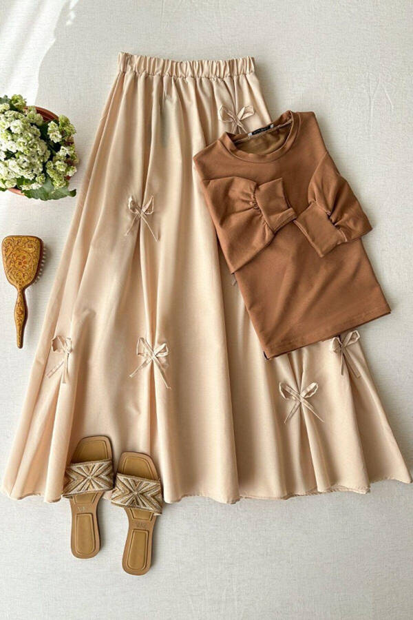 Caramel 2 Yarn Crop & Cream Bow Skirt Set - 1