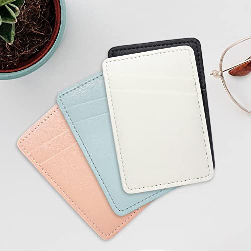 Card Holder for Phone Case, Phone Card Holder Leather, Dual Pocket Phone Wallet Stick On for iPhone, Android Cell Phone - White Blue - 6