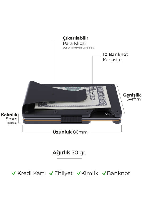 Cardx - Burano Klipsler - Yeni Nesil Minimalist Cüzdan & Metal Kartlık - Rfid Koruma (SİYAH) - 12