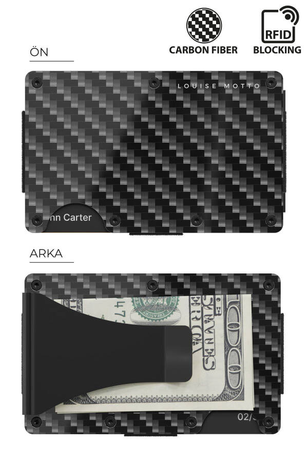 Cardx - Dark Wave Klipsler - Karbon Fiber Cüzdan & Kartlık - Para Tutma Klipsi, RFID Engelleme (SİYAH) - 2