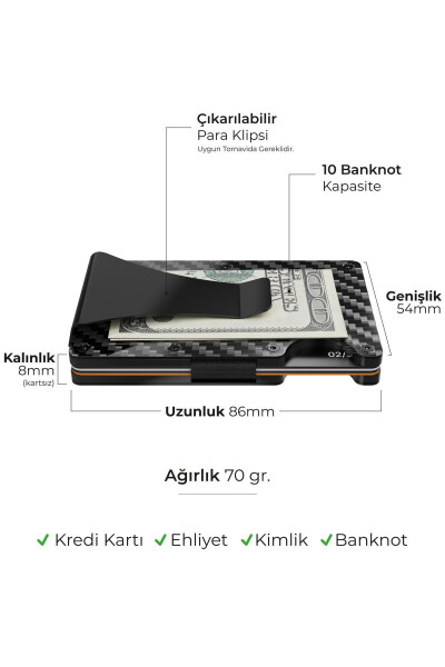 Cardx - Dark Wave Klipsler - Karbon Fiber Cüzdan & Kartlık - Para Tutma Klipsi, RFID Engelleme (SİYAH) - 4