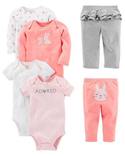 Carter's Simple Joys Bebek Kız 6 Parça Bodysuit (Kısa ve Uzun Kollu) ve Pantolon Seti - 8