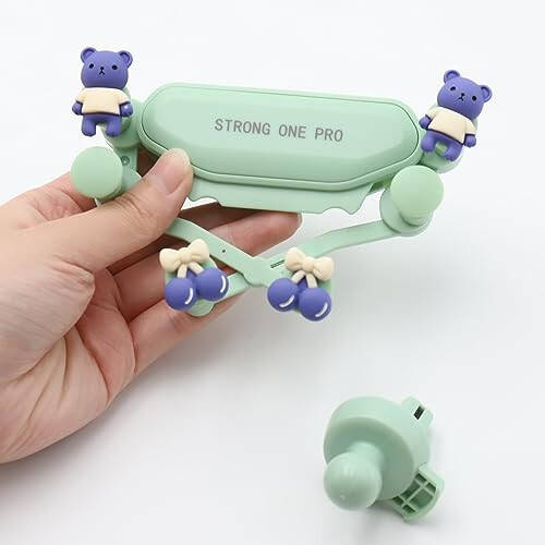 Cartoon Car Vent Phone Mount, Cute Bear Candy Clip Air Vent Phone Holder Car Fit for All Cell Phone, Pretty Car Accessories for Women Mom Wife Friends Pink Blue (Style 3) - 2