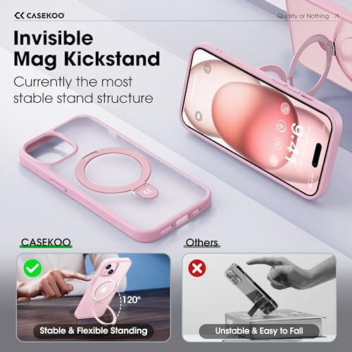 CASEKOO iPhone 15 Case with Magnetic Invisible Stand - 3