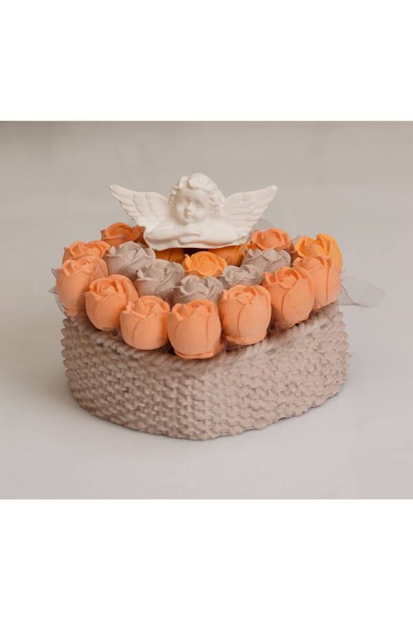 Cast Heart Pot with Angel Figure, Salmon Scented Stone Flower Arrangement Birthday Gift - 1