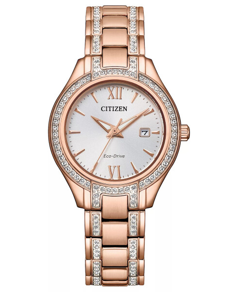 Часы Eco-Drive Silhouette Crystal Rose Gold-Tone из нержавеющей стали с браслетом для женщин 30 мм розового золота - 1