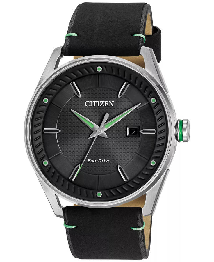 Часы мужские Citizen Eco-Drive с черным кожаным ремешком 42 мм BM6980-08E черный - 1