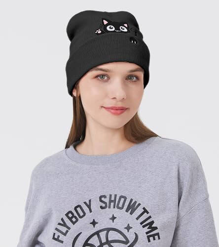 Cat Beanie Hats for Women Cute Cat Lovers Gifts Women's Winter Animal Knitted Hats for Girls - 3