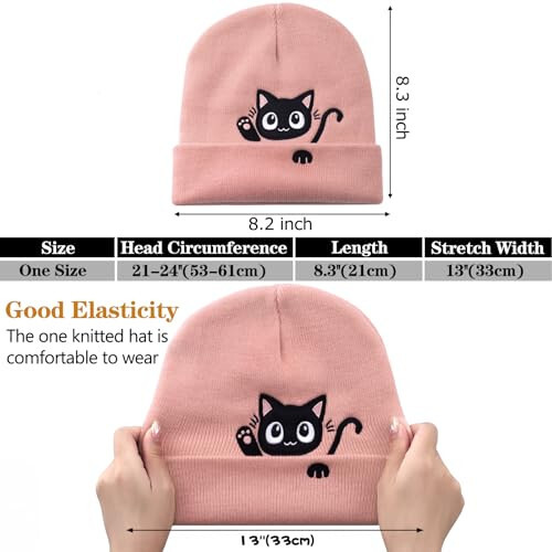 Cat Beanie Hats for Women Cute Cat Lovers Gifts Women's Winter Animal Knitted Hats for Girls - 4