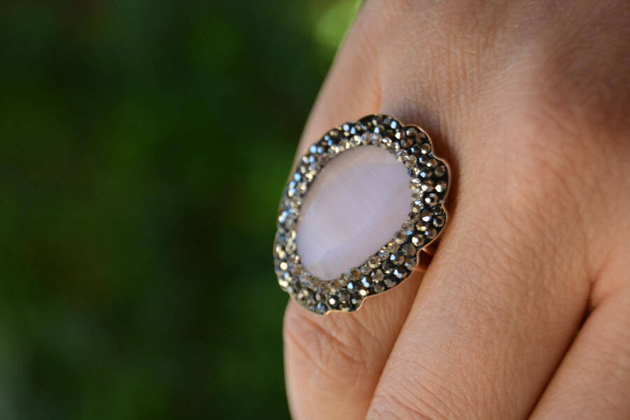 Cat Eye Light Pink Adjustable Ring - 1