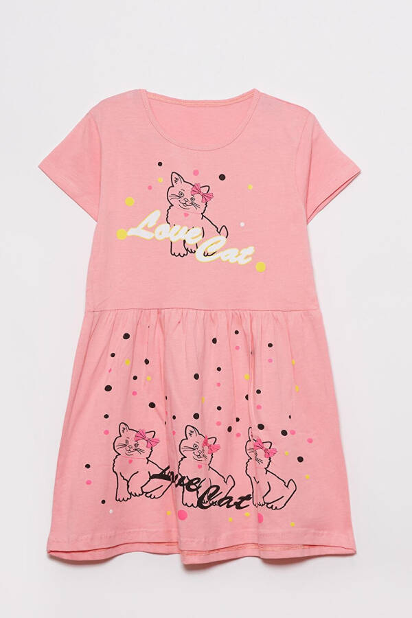 Cat Print Pleated Girl's Dress - 1