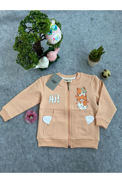 Cat Print Pocket Girl Baby Jacket Cardigan - 1