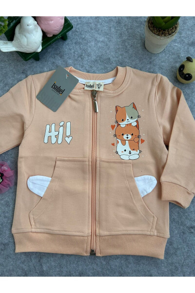 Cat Print Pocket Girl Baby Jacket Cardigan - 2