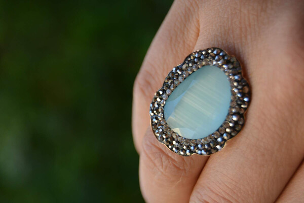 Cat's Eye Baby Blue Adjustable Women's Ring - 1