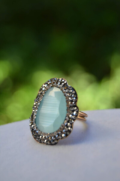 Cat's Eye Baby Blue Adjustable Women's Ring - 2