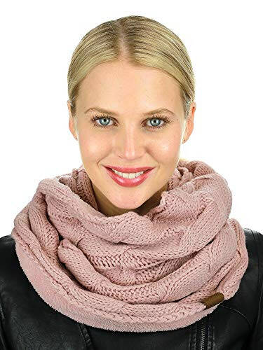 C.C Women's Winter Cable Knit Sherpa Lined Warm Infinity Pullover Scarf - 3