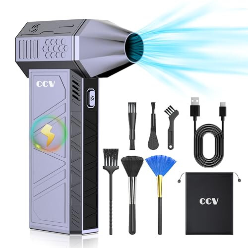 CCV Compressed Air Duster - 150000RPM Electric Air Duster for Cleaning Keyboard&PC 3 Gears Adjustable Rechargeable Cordless Jet Dry Blower Air Blower for Car and Home (F33-Pearl Blue) - 1