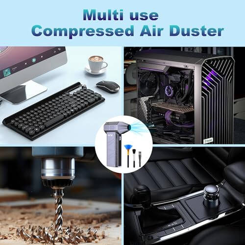 CCV Compressed Air Duster - 150000RPM Electric Air Duster for Cleaning Keyboard&PC 3 Gears Adjustable Rechargeable Cordless Jet Dry Blower Air Blower for Car and Home (F33-Pearl Blue) - 7