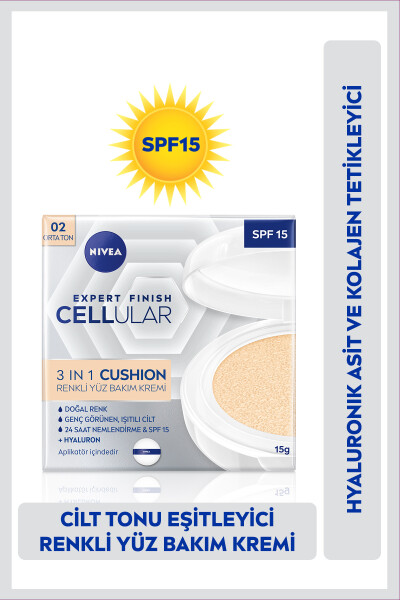 Cellular Expert Finish 3-in-1 Cushion Tinted Medium Tone Face Cream 15ml, Hyaluronic Acid and Collagen - 1