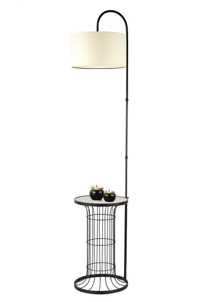 Cemre Table Lamp Black Marble Wood Cream Shade - 3