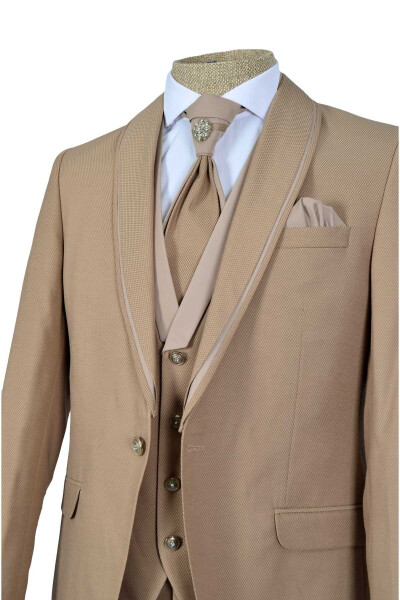 Cengiz Inler Embroidered Double Stripe Shawl Collar Single Button Groom Suit - 7